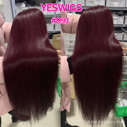 Wholesale YesWigs Brazilian Virgin Straight Human Hair Frontal Wig 13*4 Lace Front Wig  Popular Color 99J